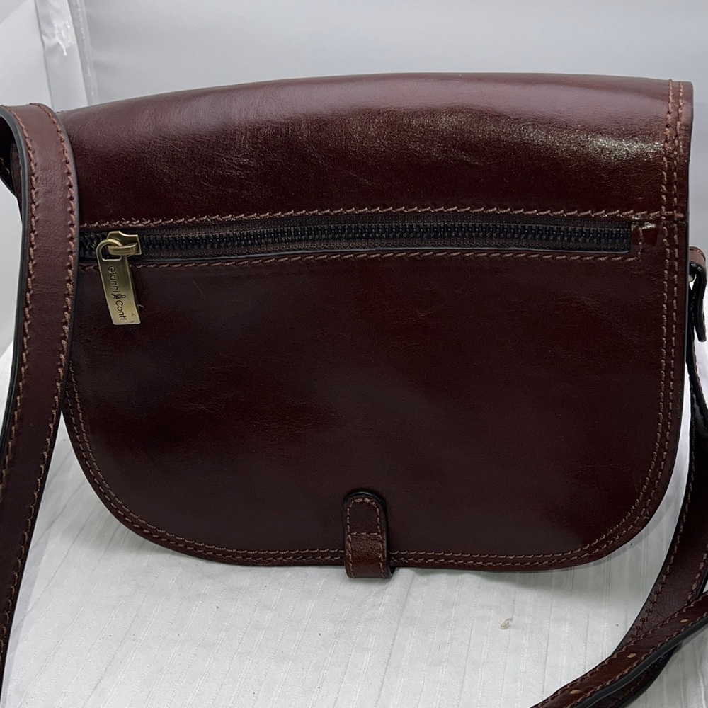 Gianni Conti Brown Leather Crossbody Saddle Bag Classic Chocolate Excellent New - Picture 10 of 16